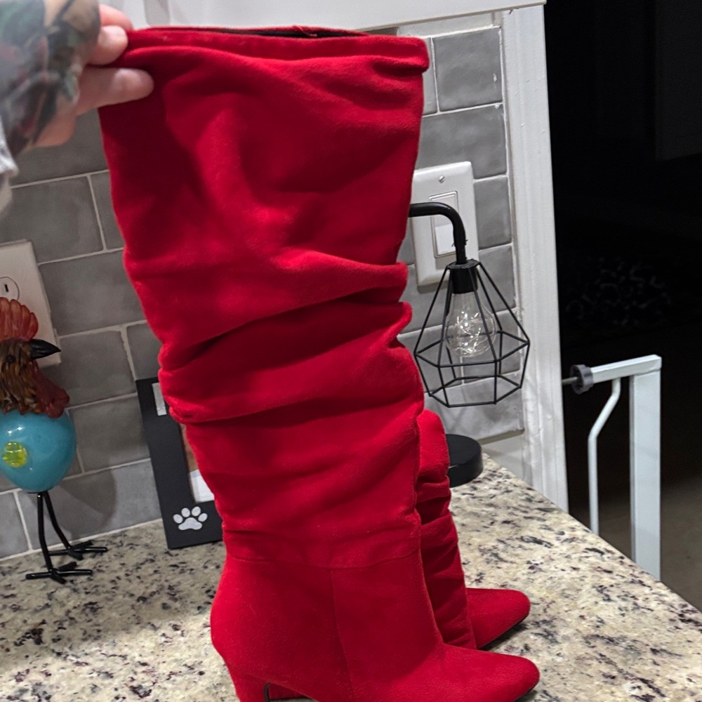 Women’s ladies knee high red suede boots